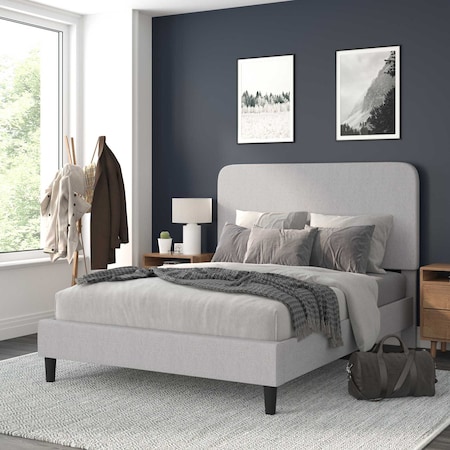 Flash Furniture Light Grey Queen Fabric Upholstered Platform Bed HG-3WPB21-Q03-Q-GY-GG